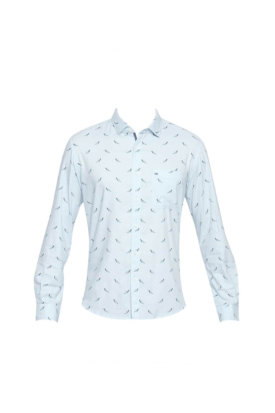 BASICS SLIM FIT CORYDALIS BLUE COTTON MODAL PRINTED SHIRT