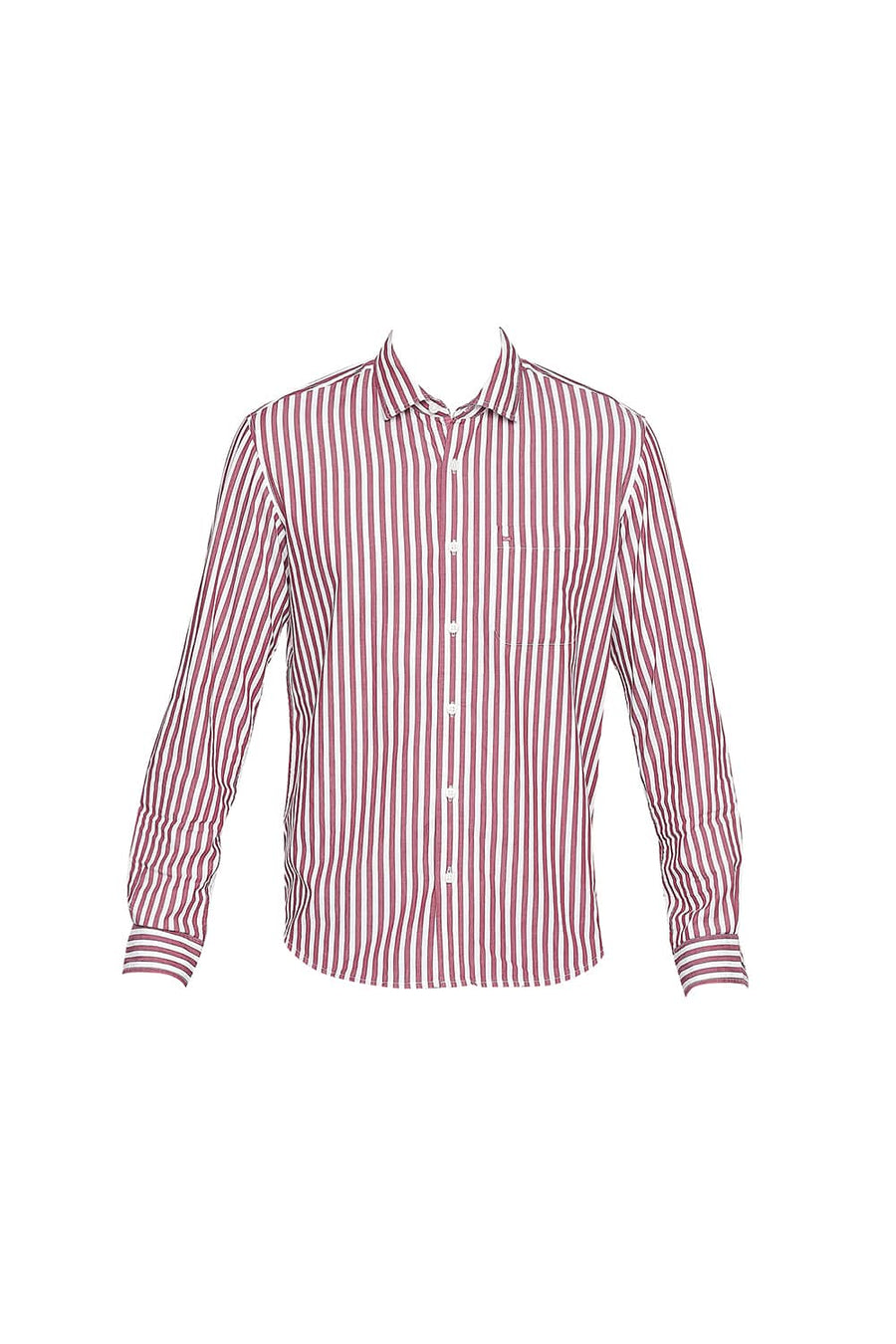 BASICS SLIM FIT RED DAHLIA STRIPE TWILL SHIRT
