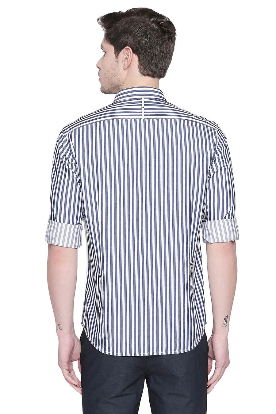 BASICS SLIM FIT MOOD BLUE STRIPE TWILL SHIRT