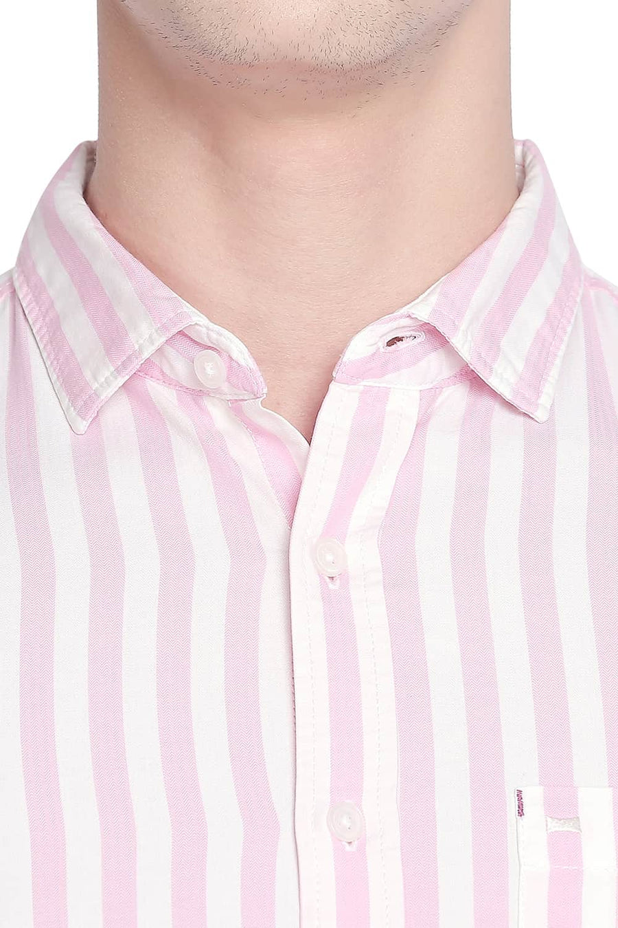 BASICS SLIM FIT PRISM PINK TWILL STRIPES SHIRT