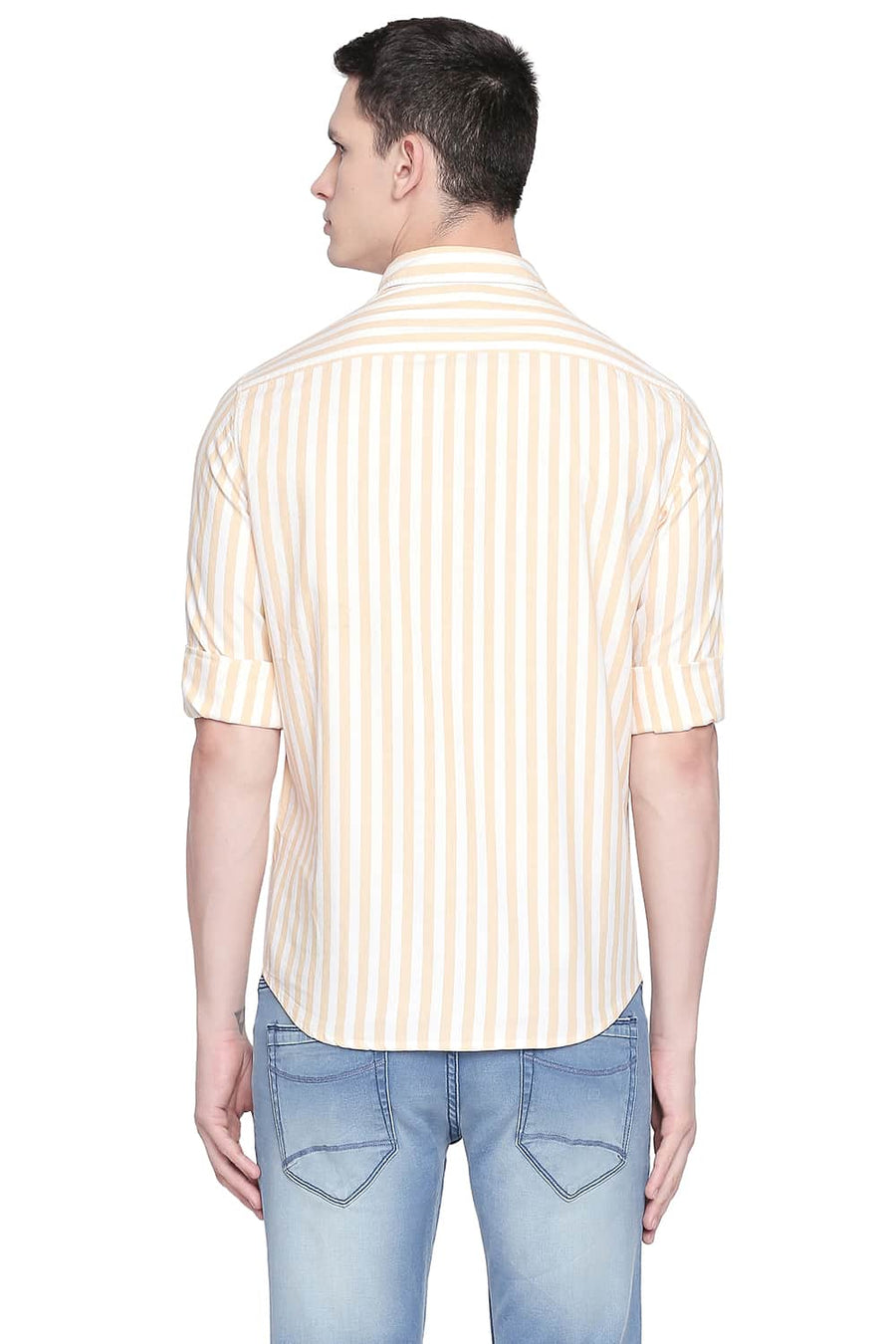 BASICS SLIM FIT IMPALA YELLOW TWILL STRIPES SHIRT