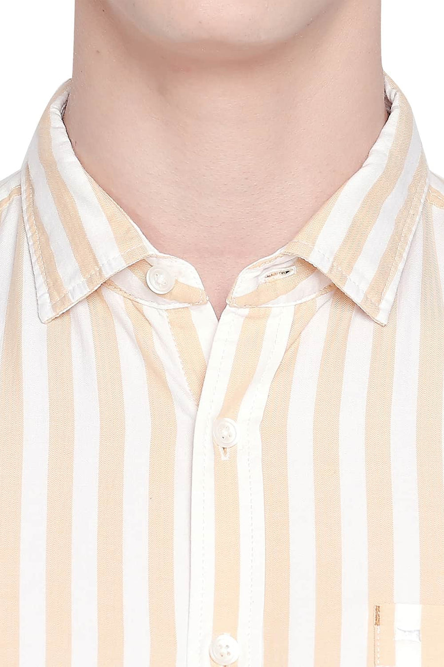 BASICS SLIM FIT IMPALA YELLOW TWILL STRIPES SHIRT