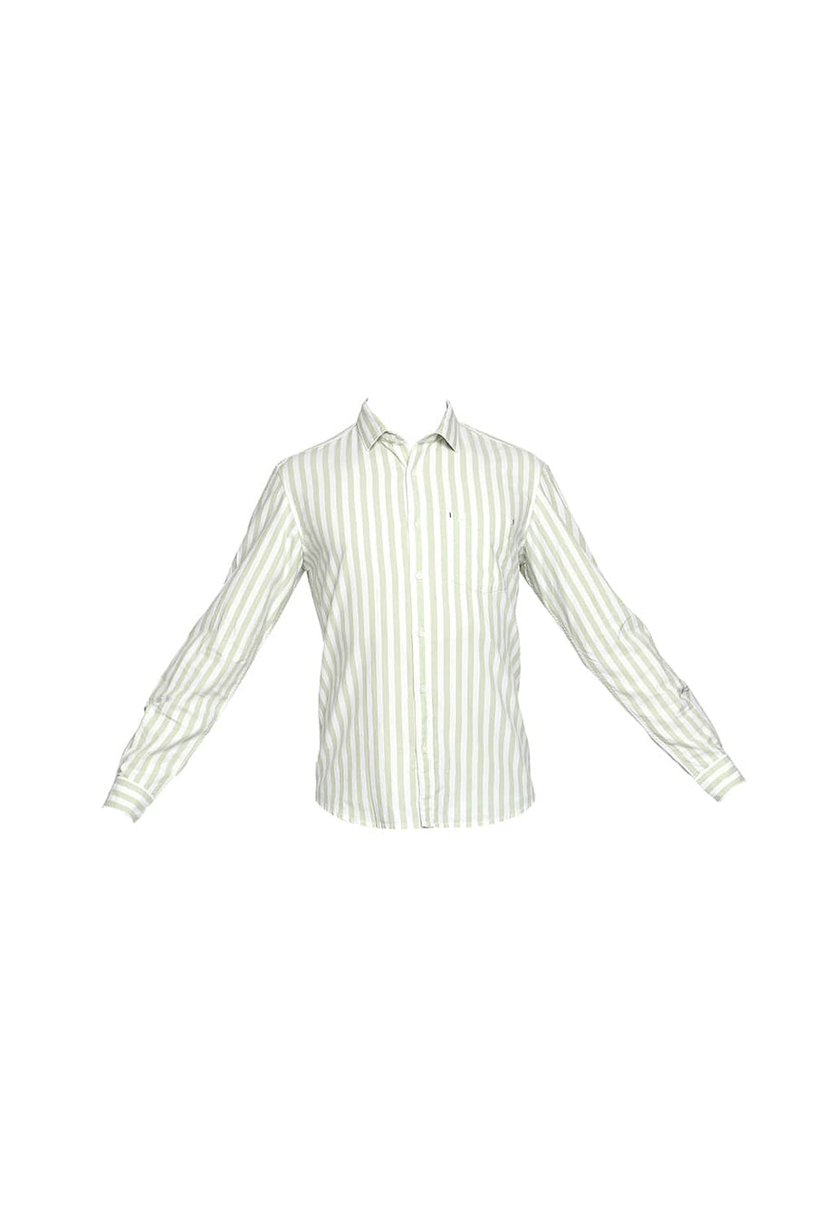 BASICS SLIM FIT ARCADIAN GREEN TWILL STRIPES SHIRT