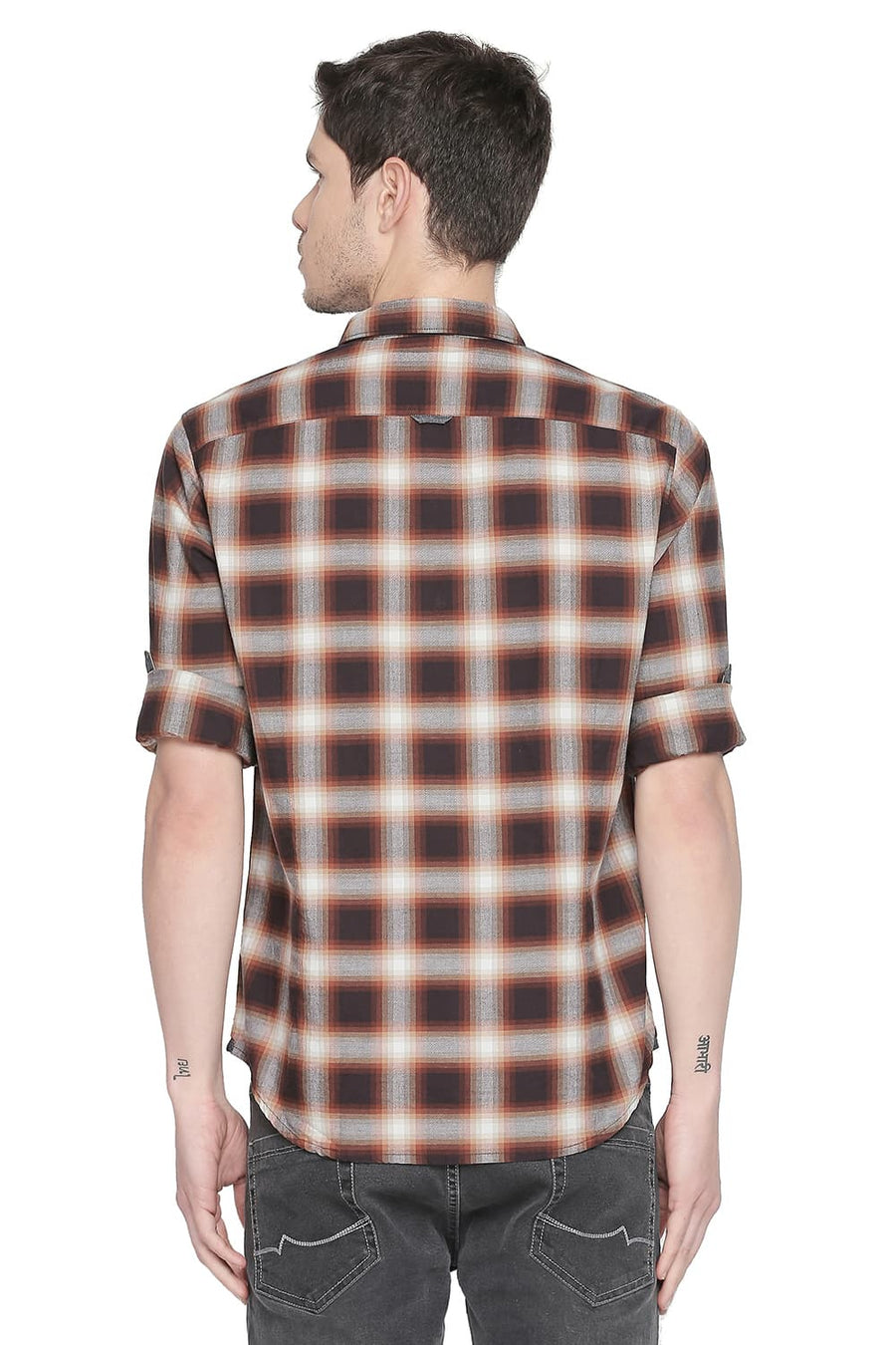 BASICS SLIM FIT ROAST BROWN CHECKS SHIRT