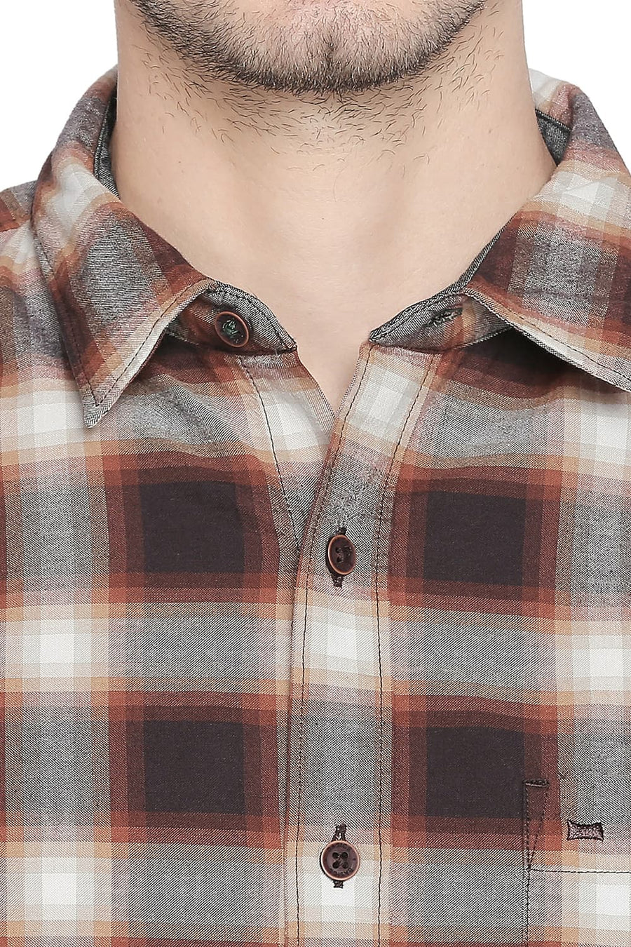 BASICS SLIM FIT ROAST BROWN CHECKS SHIRT