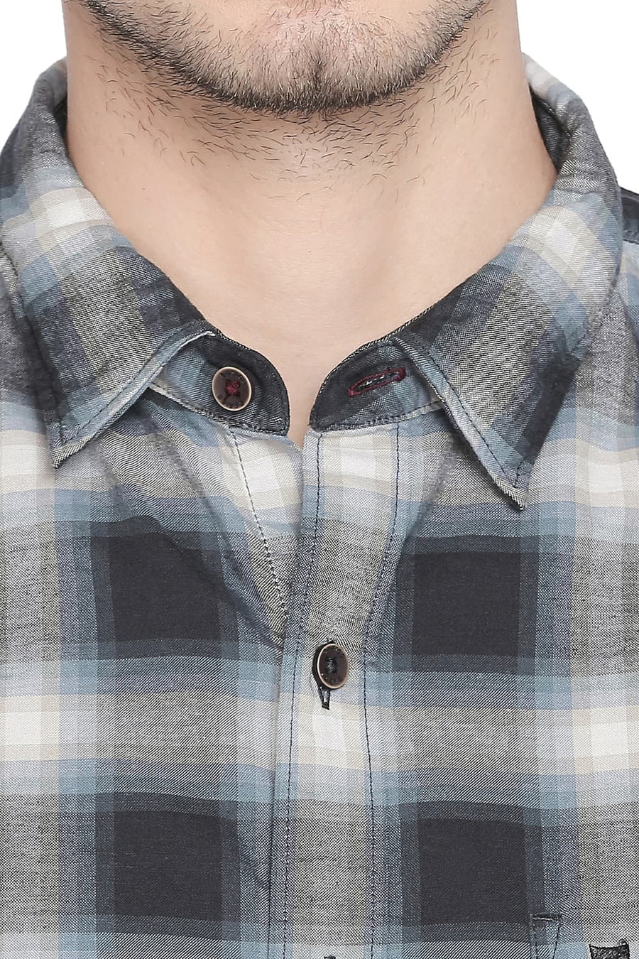 BASICS SLIM FIT OMBRE GREY CHECKS SHIRT