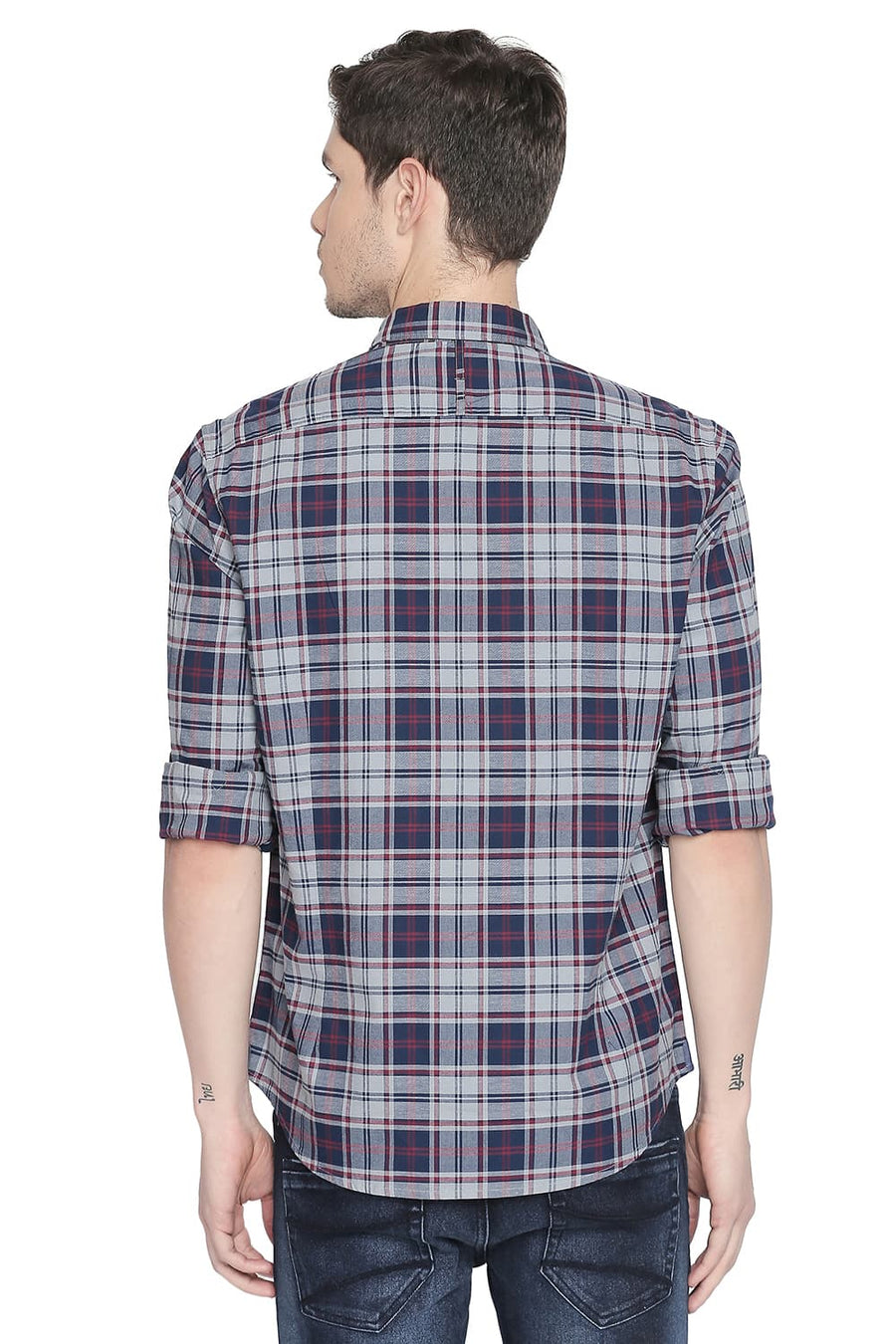 BASICS SLIM FIT QUARRY GREY CHECKS SHIRT