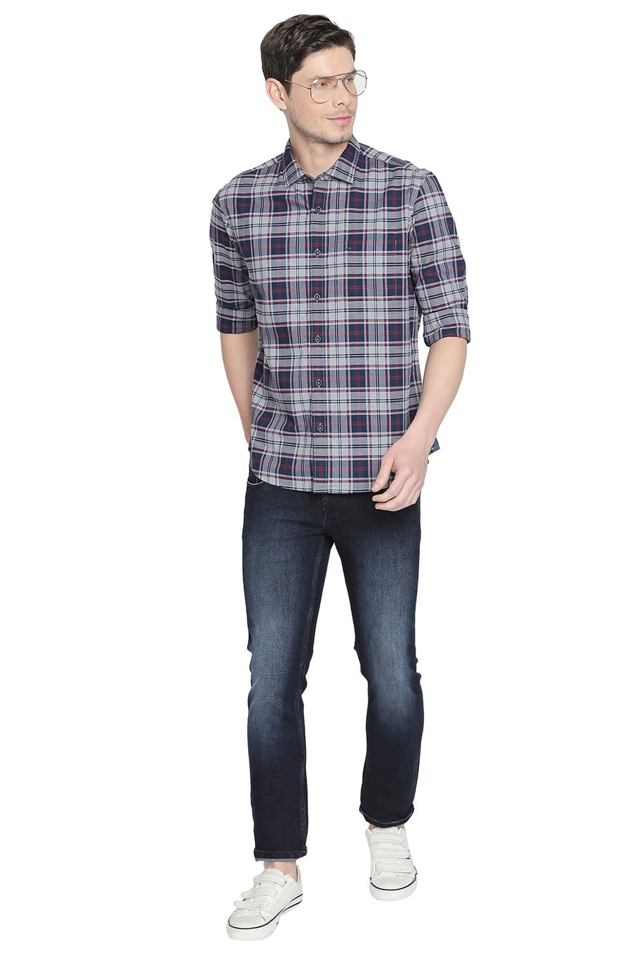 BASICS SLIM FIT QUARRY GREY CHECKS SHIRT