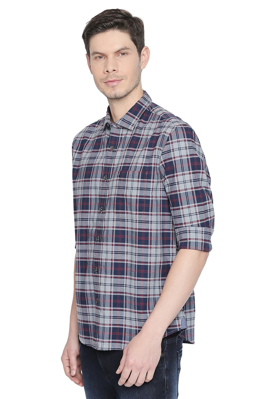 BASICS SLIM FIT QUARRY GREY CHECKS SHIRT