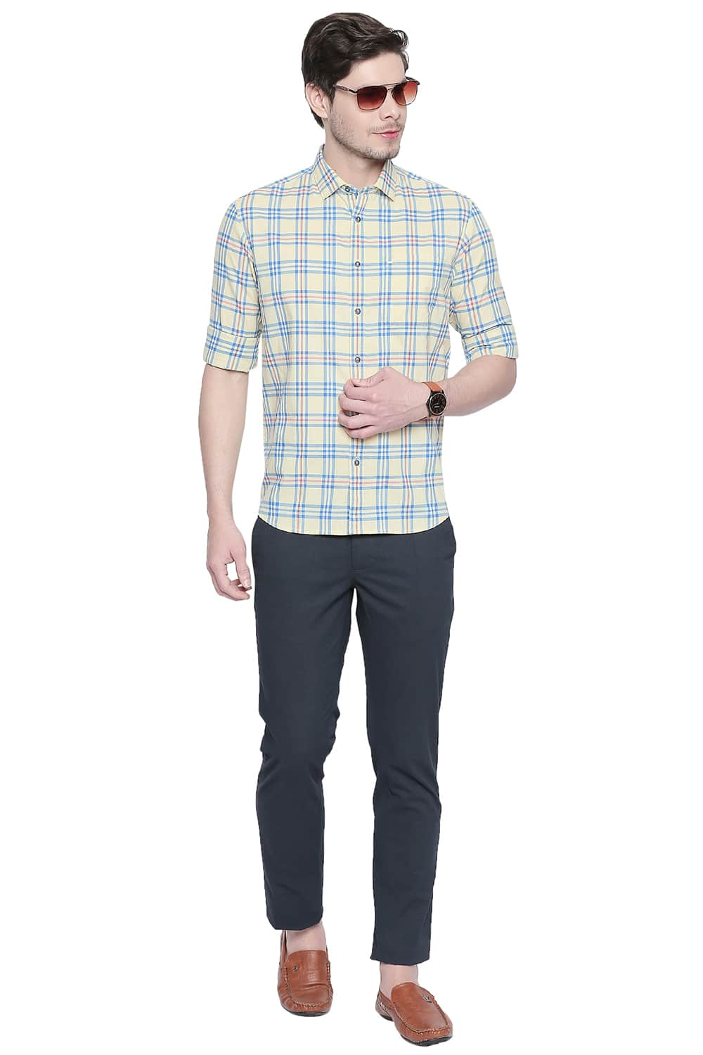 BASICS SLIM FIT OXFORD CHECKS SHIRT