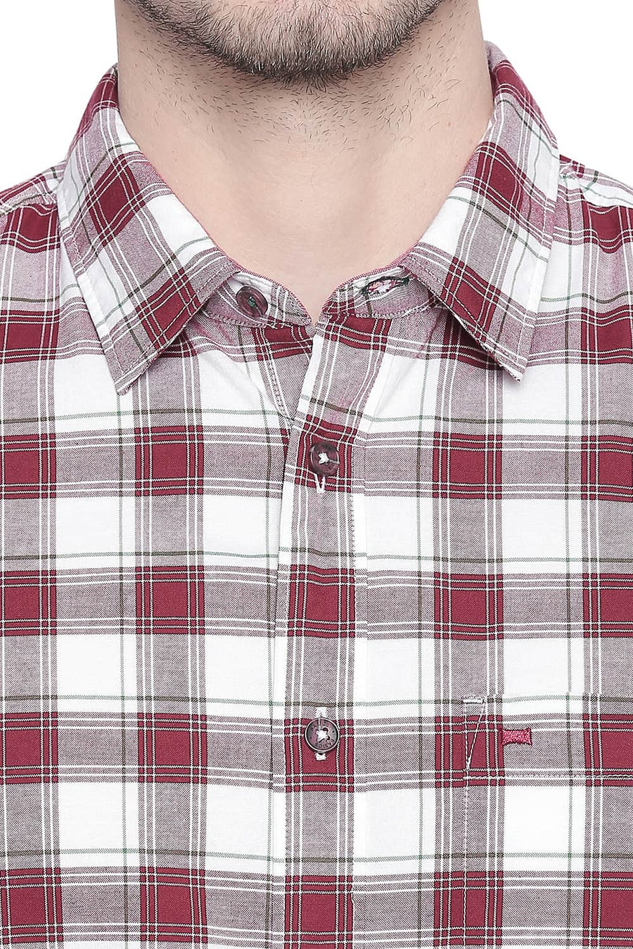 BASICS SLIM FIT RUBY WINE OXFORD CHECKS SHIRT