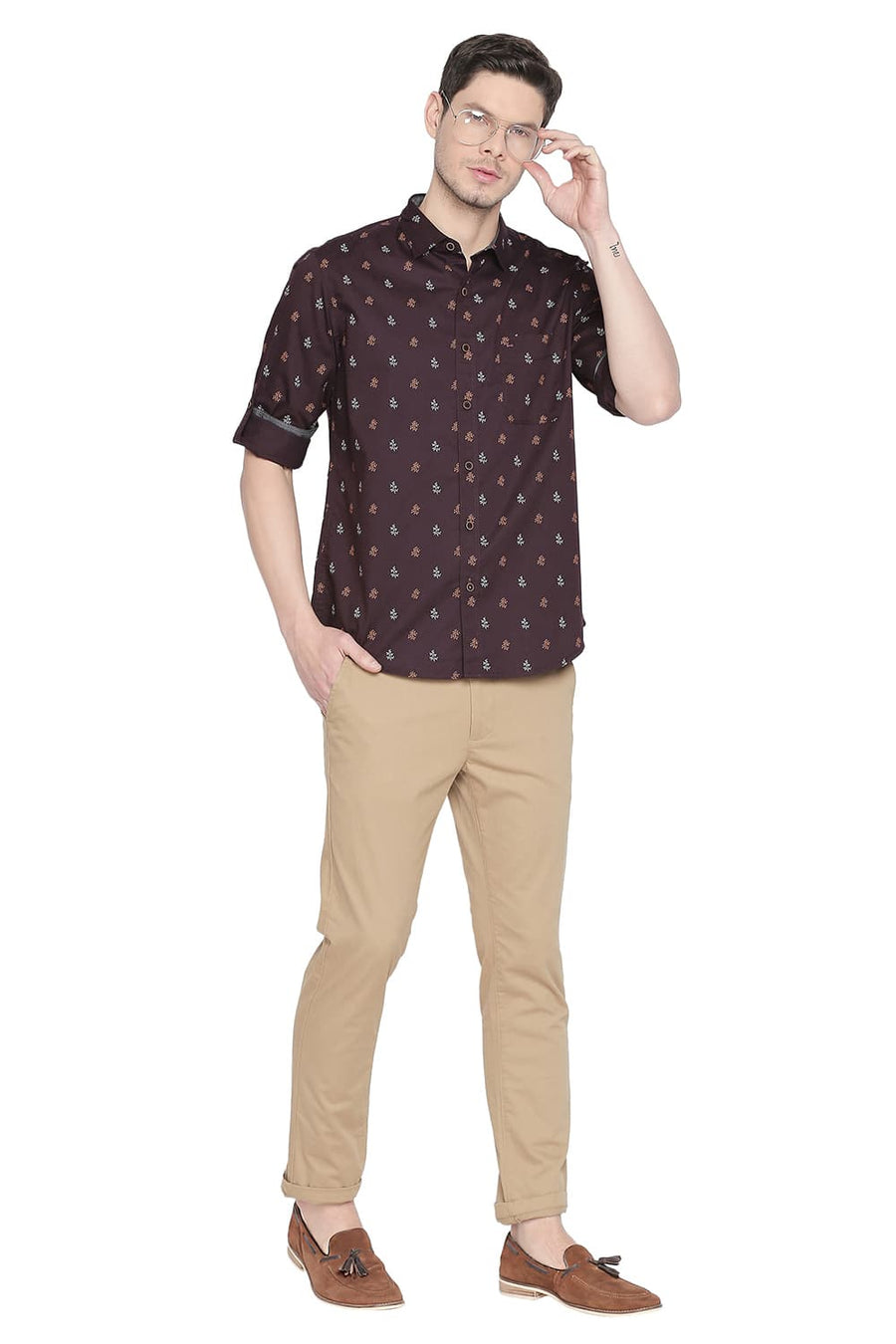 BASICS SLIM FIT WINETASTING PRINTED SHIRT