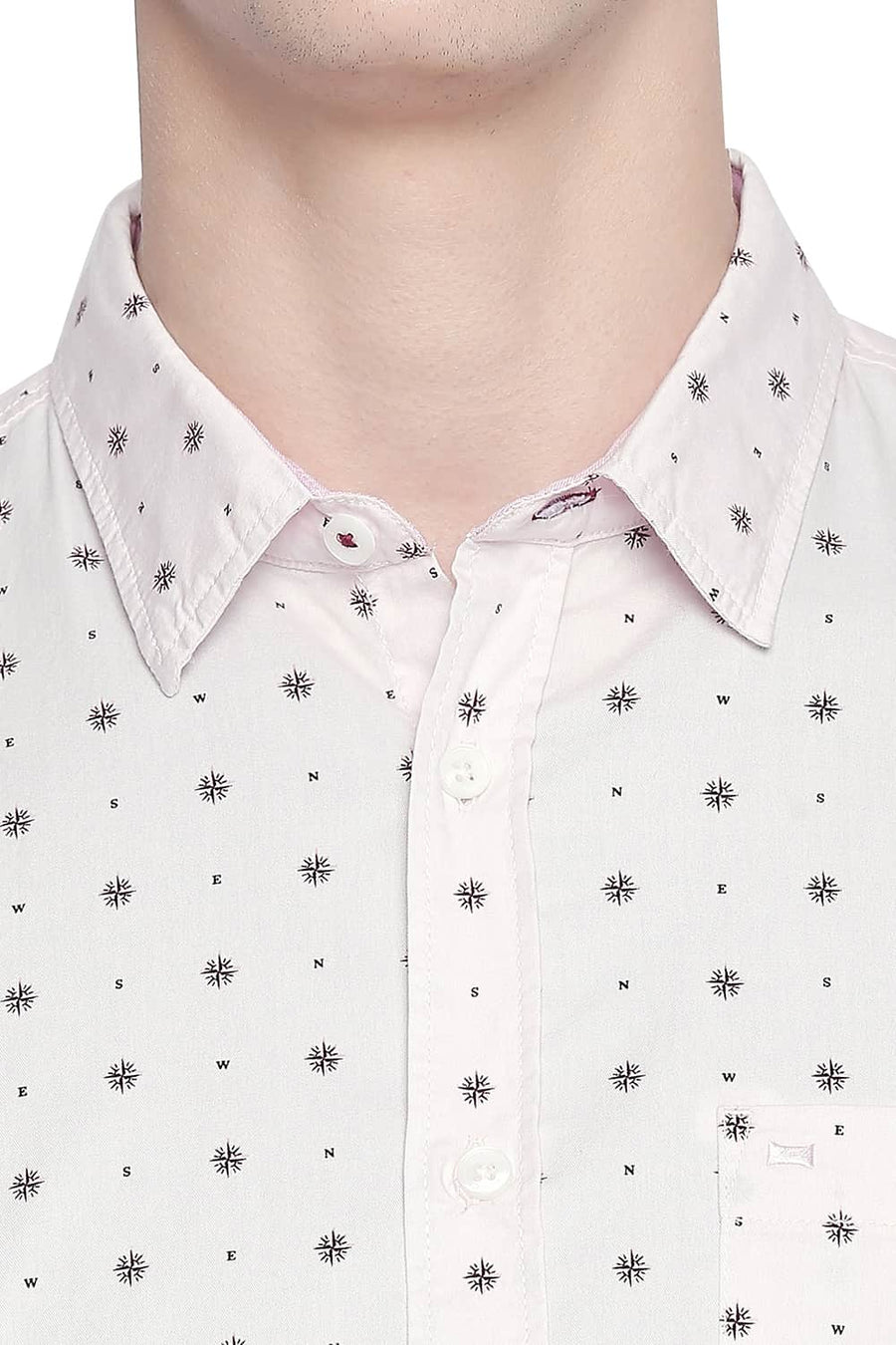 BASICS SLIM FIT PALE PINK TWILL PRINTED SHIRT
