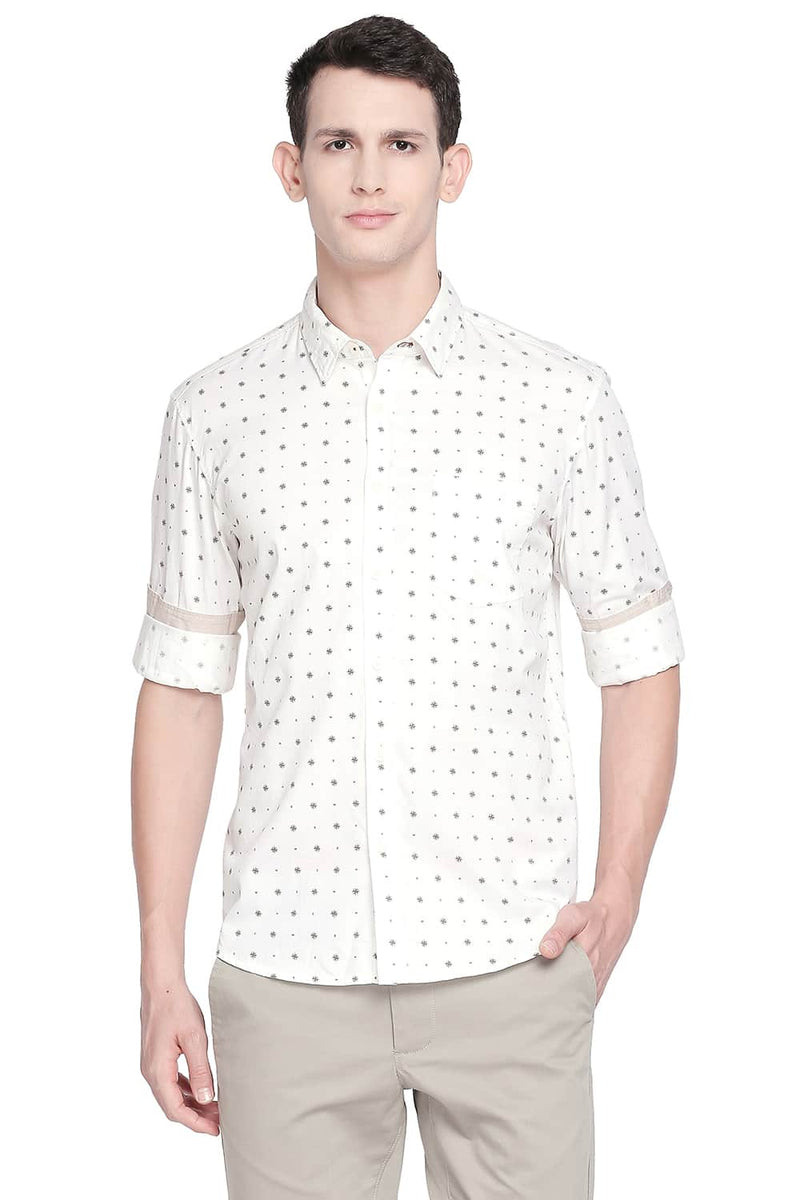 BASICS SLIM FIT TWILL PRINTED SHIRT