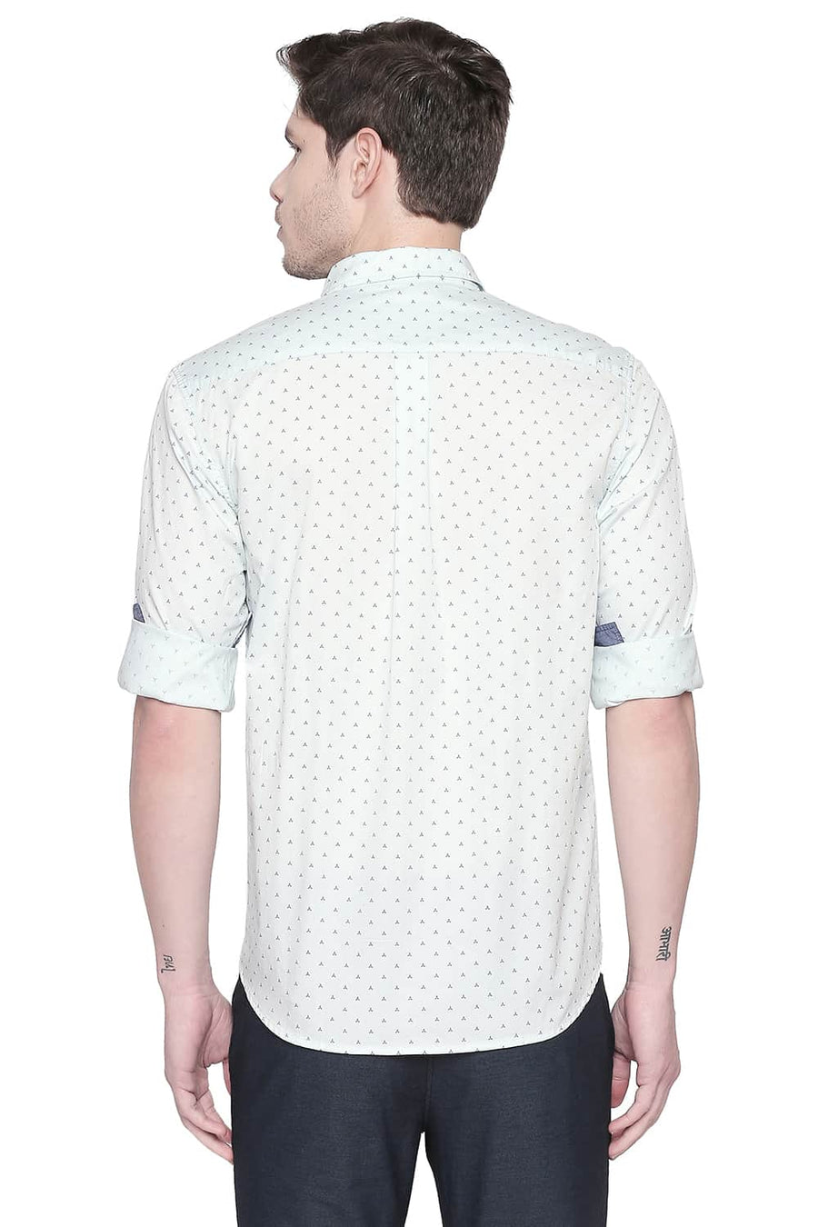 BASICS SLIM FIT CHALK BLUE TWILL PRINTED SHIRT