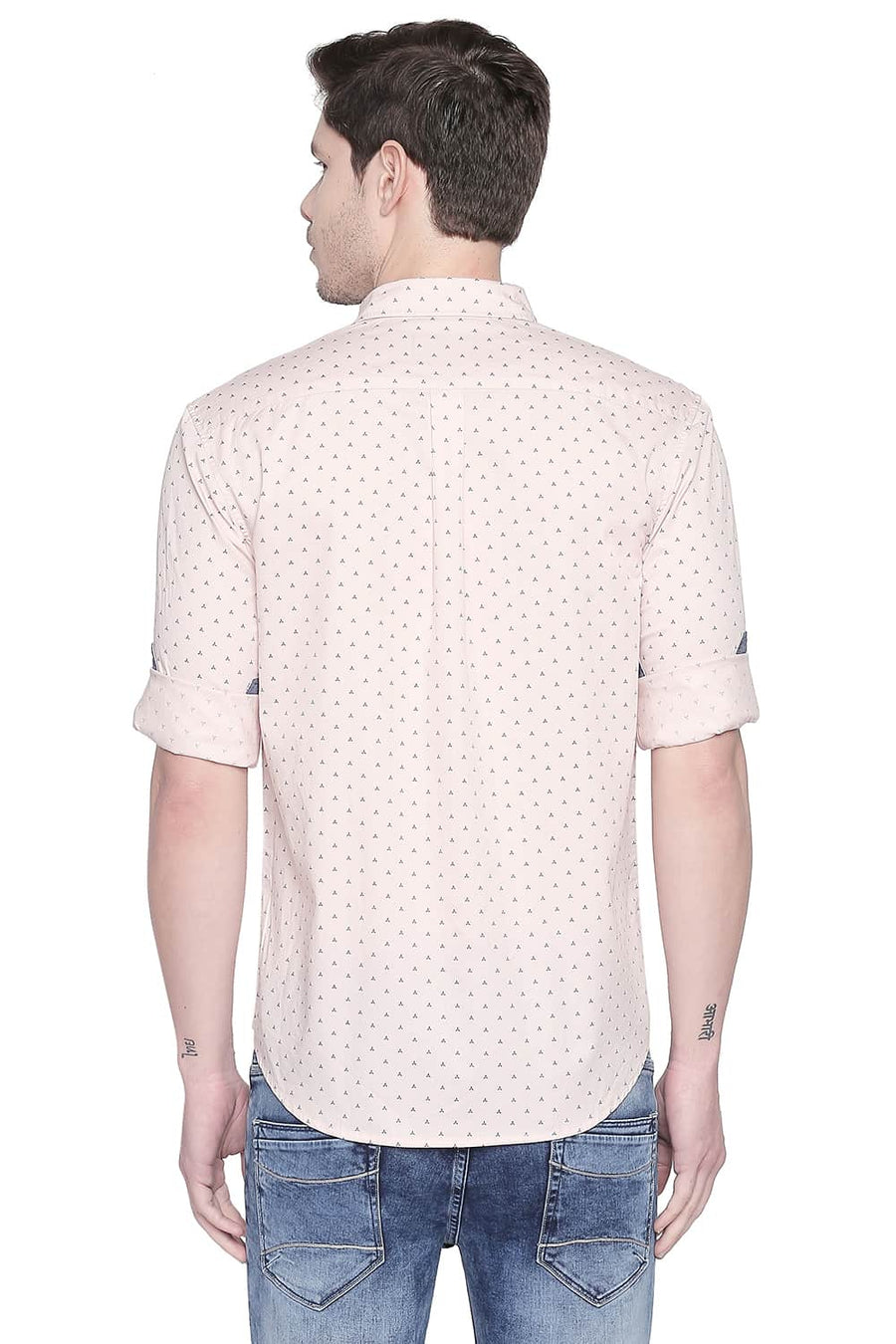 BASICS SLIM FIT PALE ORANGE TWILL PRINTED SHIRT