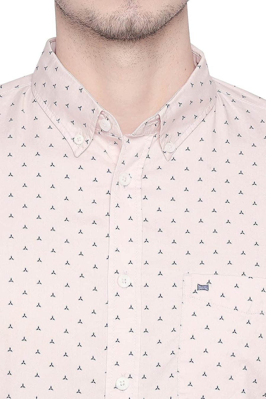 BASICS SLIM FIT PALE ORANGE TWILL PRINTED SHIRT
