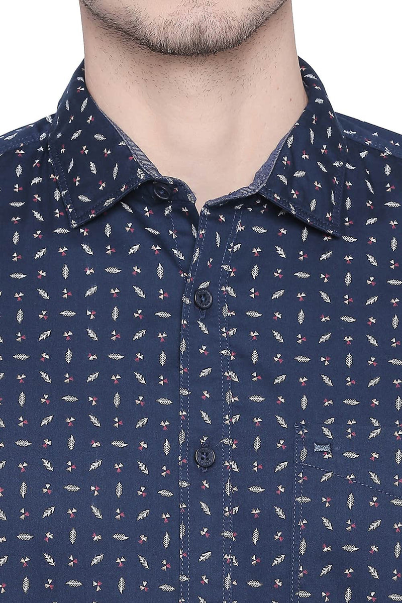 BASICS SLIM FIT TWILL PRINTED SHIRT