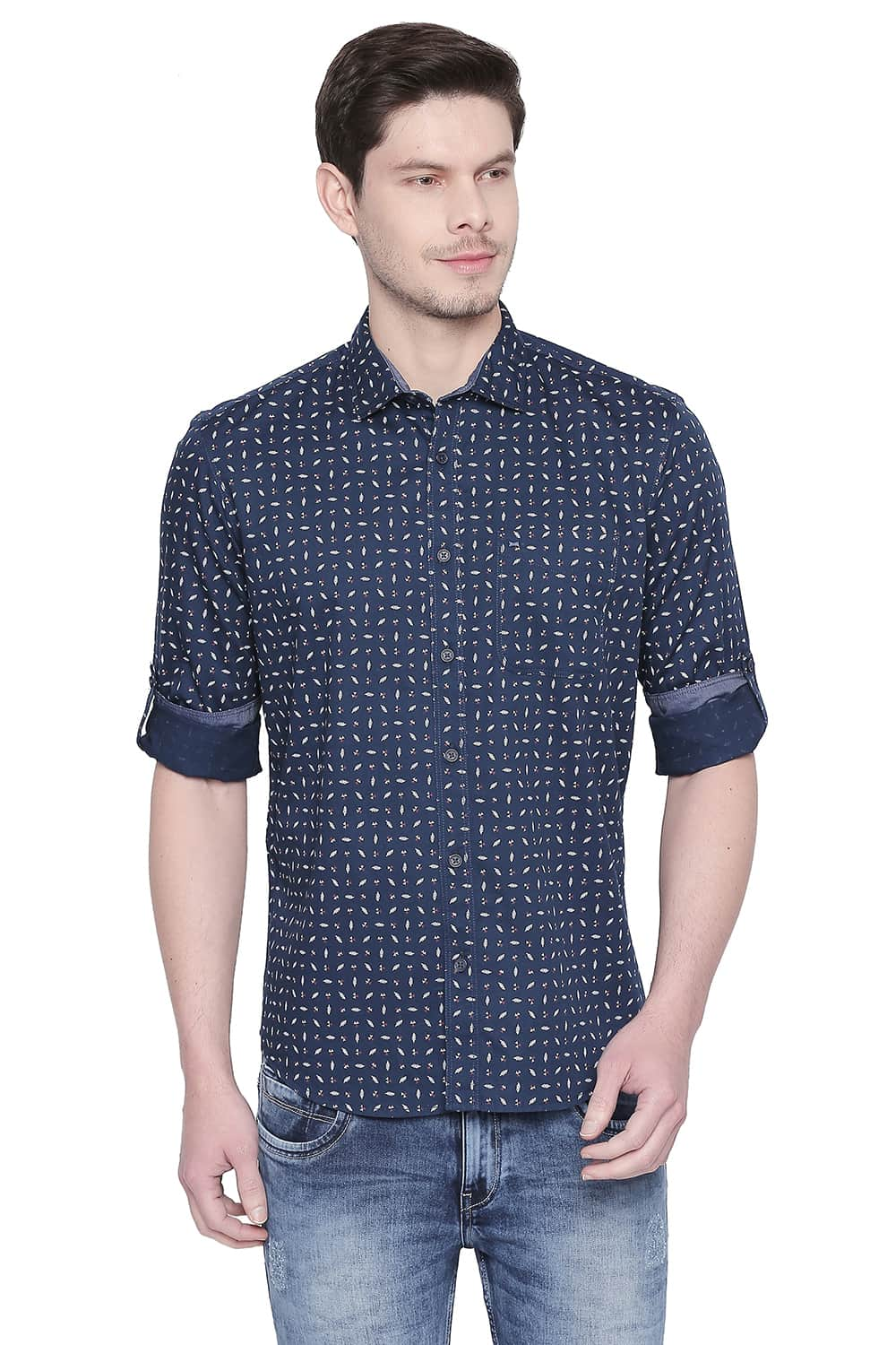 BASICS SLIM FIT TWILL PRINTED SHIRT