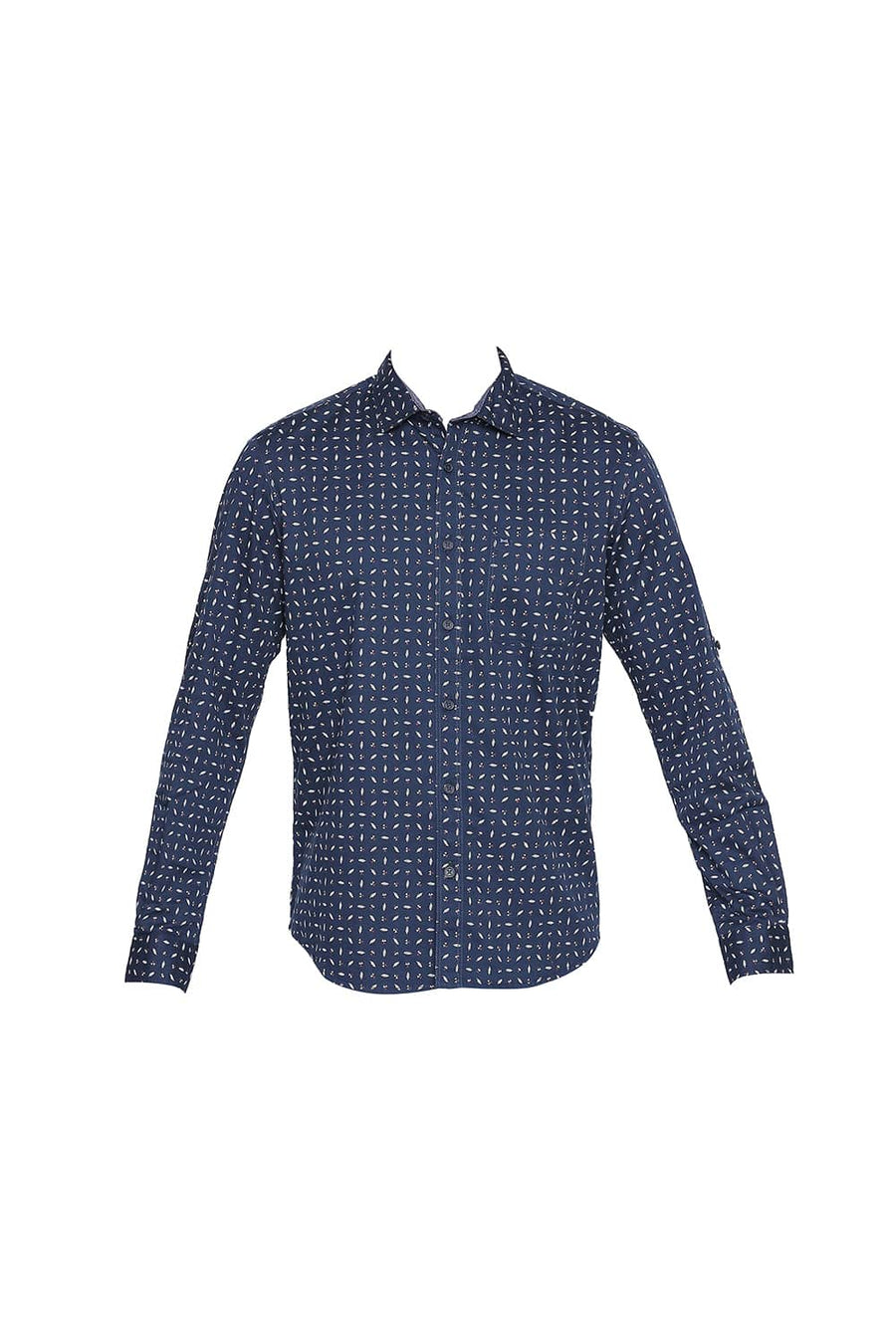 BASICS SLIM FIT MAJOLICA NAVY TWILL PRINTED SHIRT