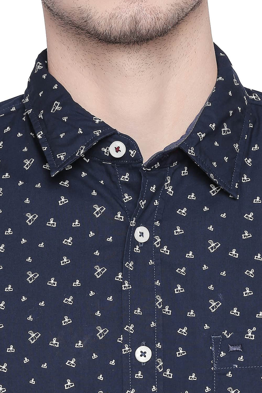 BASICS SLIM FIT MAJOLICA NAVY PRINTED SHIRT
