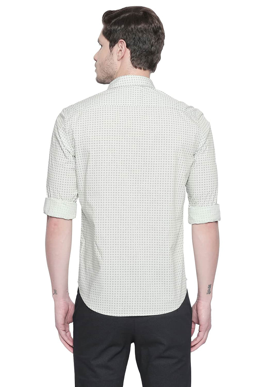 BASICS SLIM FIT PHANTOM GREEN PRINTED SHIRT