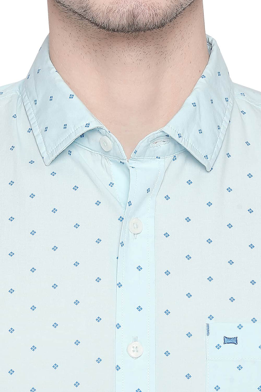 BASICS SLIM FIT SKY BLUE PRINTED SHIRT
