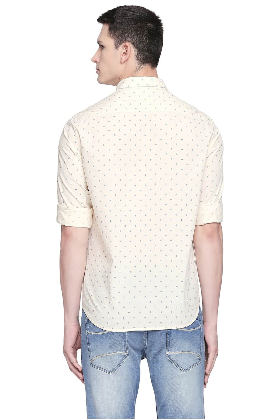 BASICS SLIM FIT ALMOND YELLOW PRINTED SHIRT