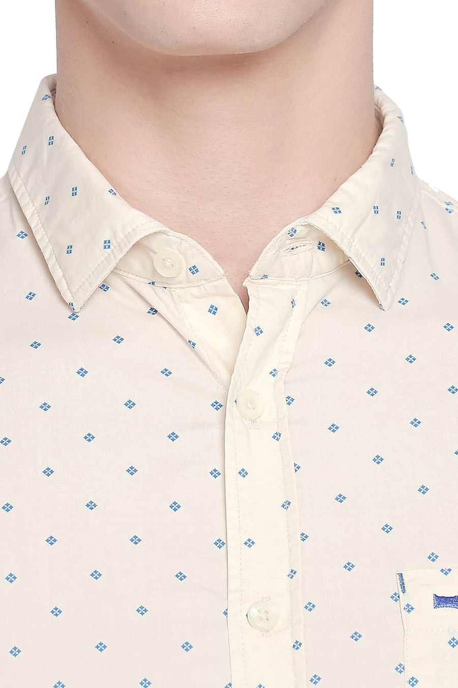 BASICS SLIM FIT ALMOND YELLOW PRINTED SHIRT