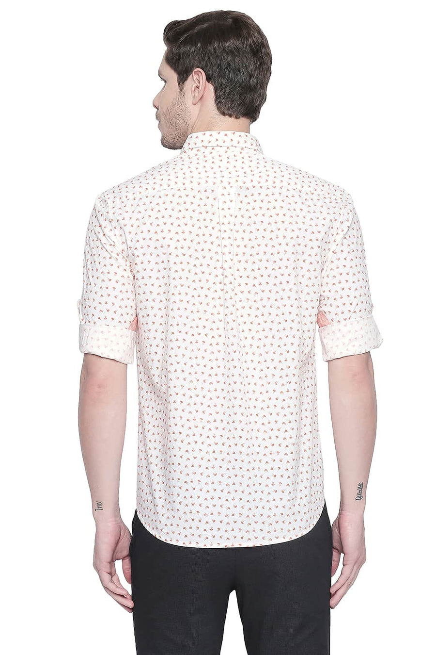 BASICS SLIM FIT CORAL ORANGE PRINTED SHIRT