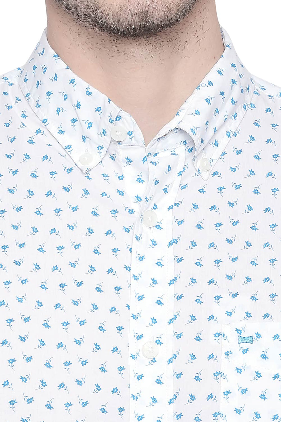 BASICS SLIM FIT BLUE DANUBE PRINTED SHIRT