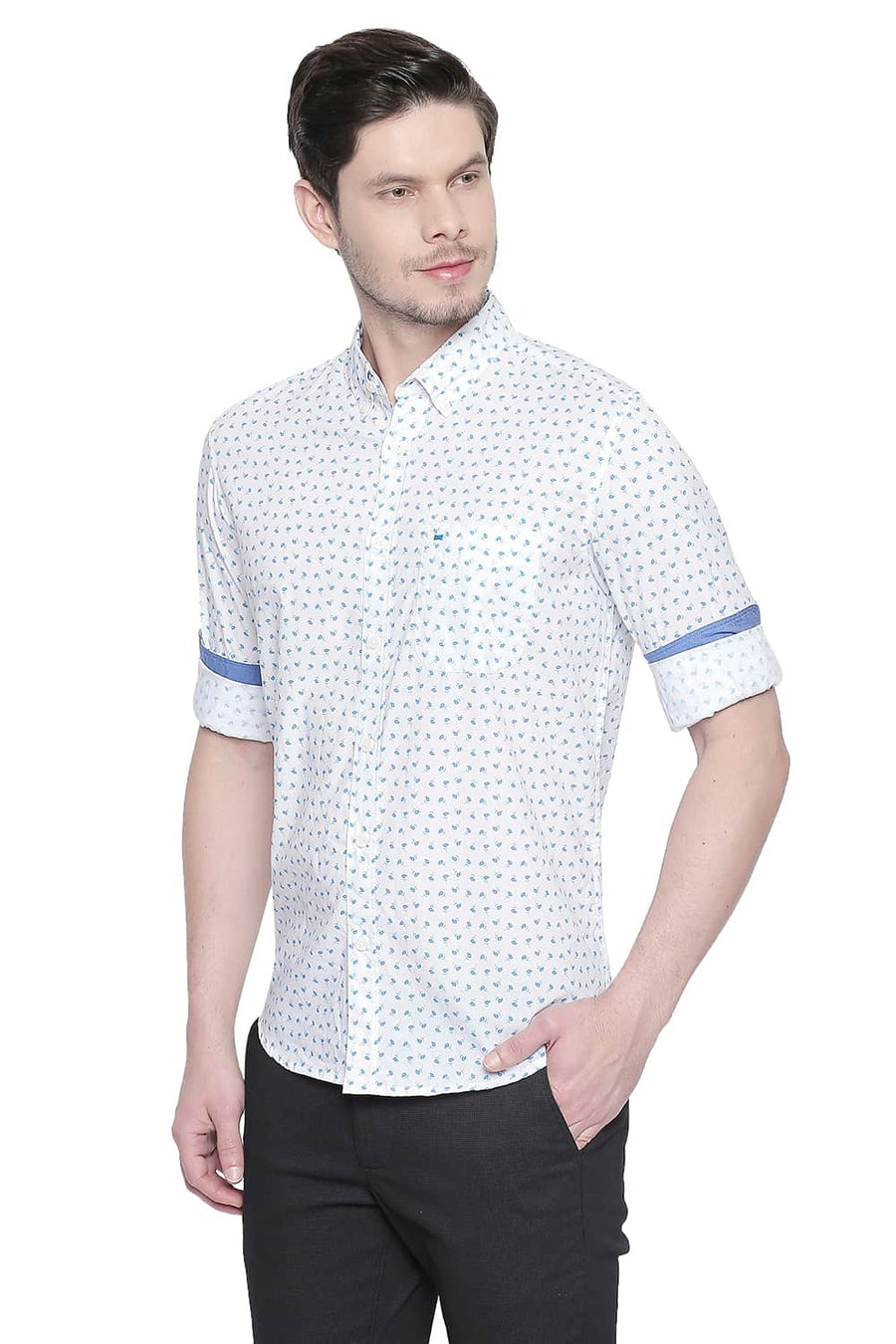 BASICS SLIM FIT BLUE DANUBE PRINTED SHIRT
