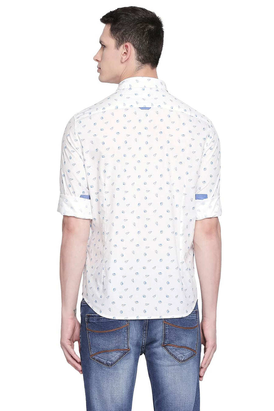 BASICS SLIM FIT BRIGHT WHITE POPLIN PRINTED SHIRT