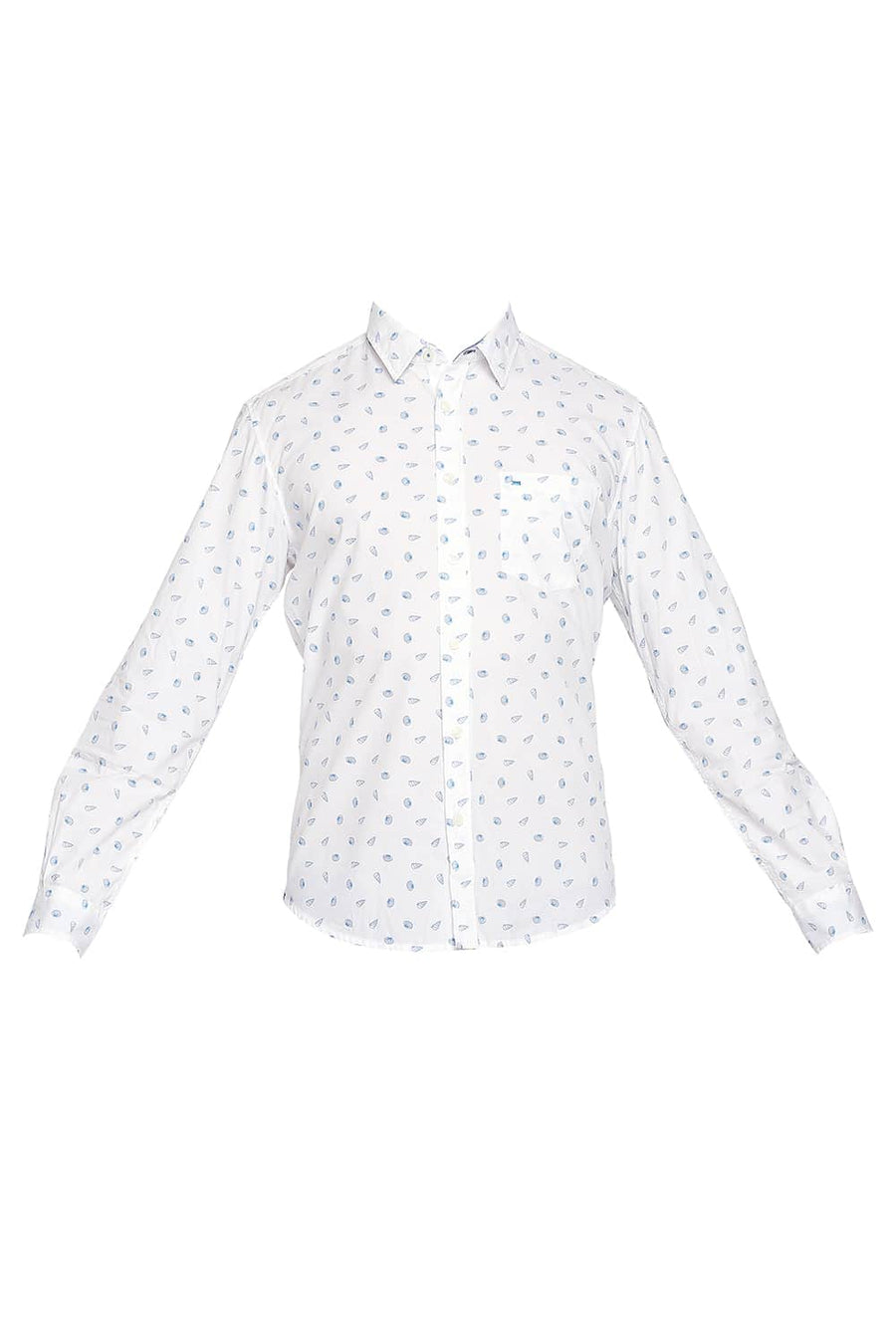 BASICS SLIM FIT BRIGHT WHITE POPLIN PRINTED SHIRT