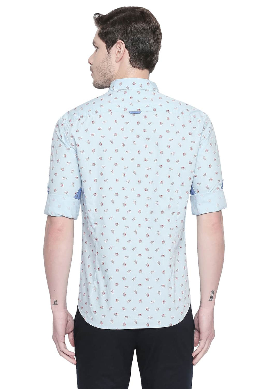 BASICS SLIM FIT ANGEL FALLS BLUE POPLIN PRINTED SHIRT