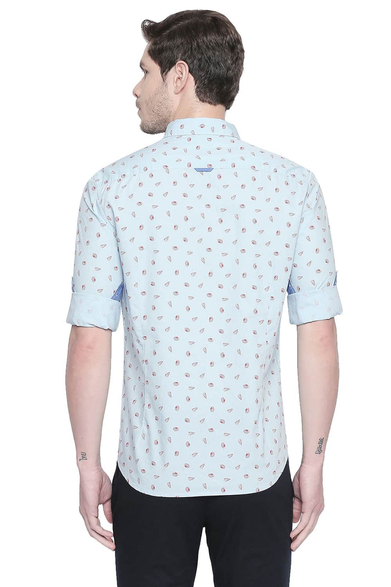 BASICS SLIM FIT POPLIN PRINTED SHIRT