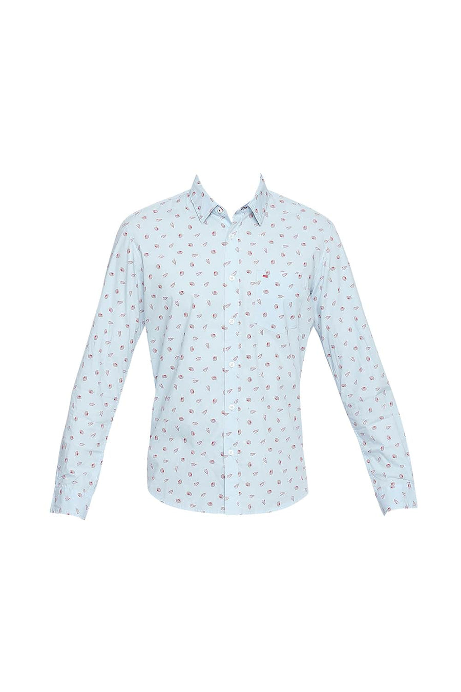 BASICS SLIM FIT ANGEL FALLS BLUE POPLIN PRINTED SHIRT