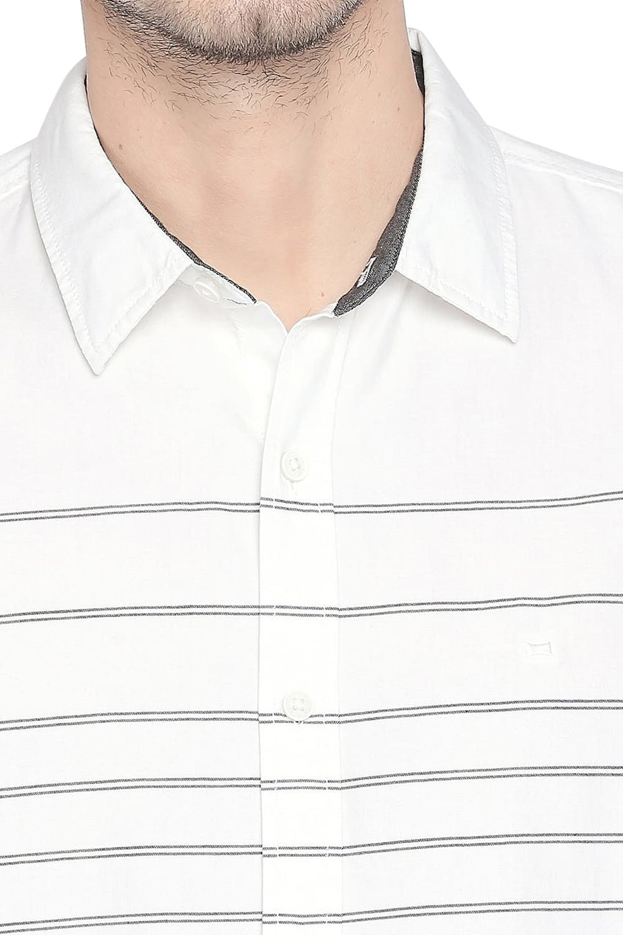 BASICS SLIM FIT BLANC WHITE ENGINEERED STRIPES SHIRT