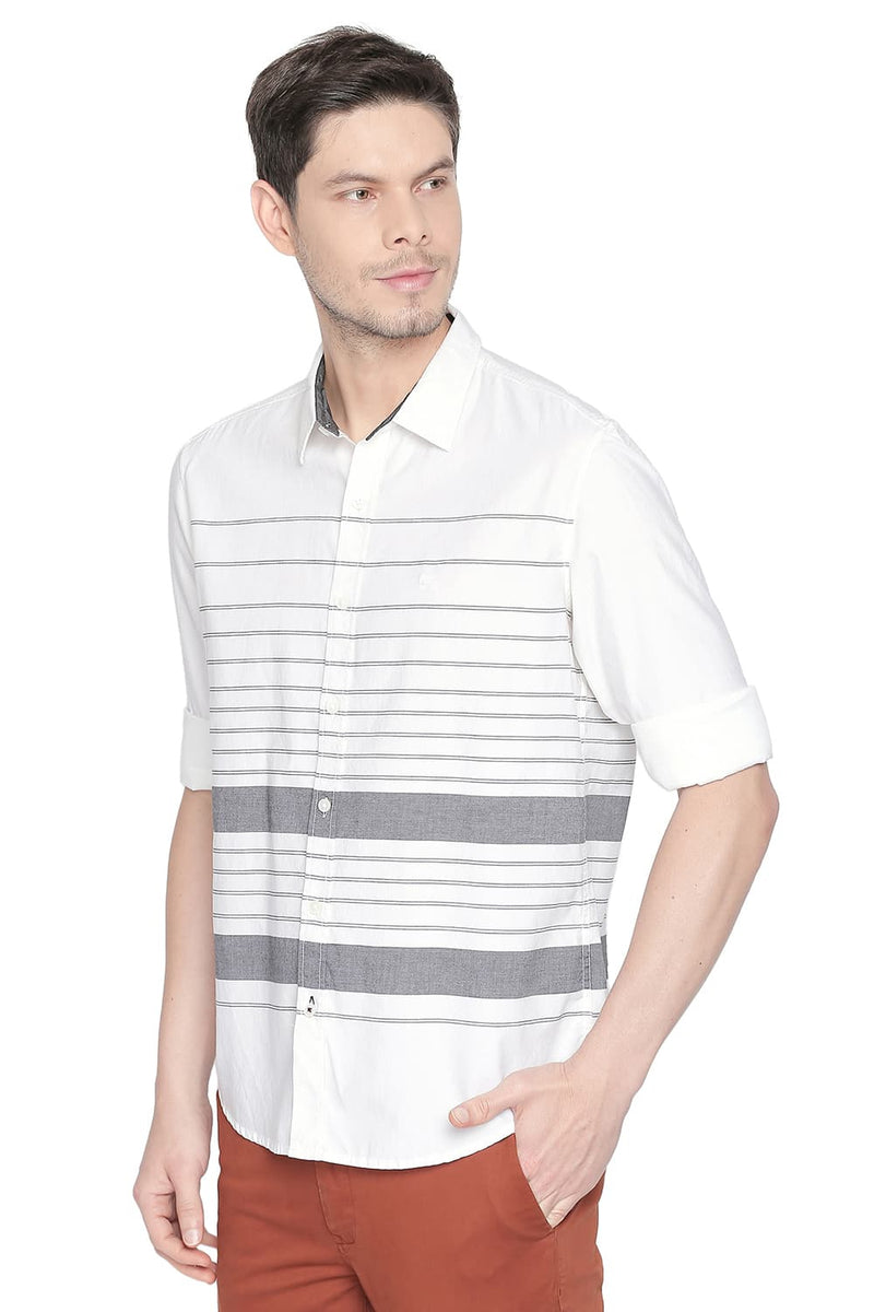 BASICS SLIM FIT ENGINEERED STRIPES SHIRT