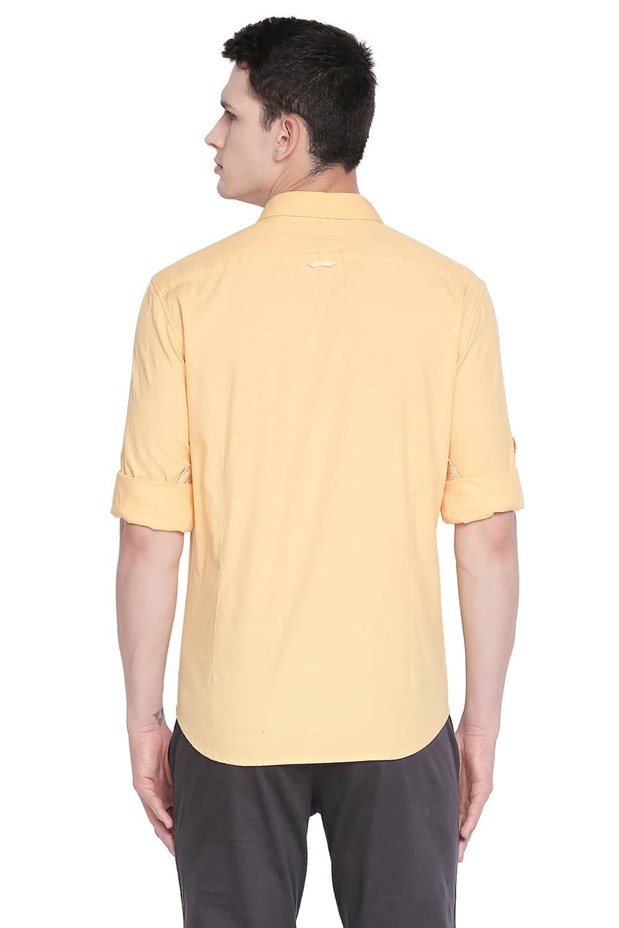 BASICS SLIM FIT CREAM YELLOW DOBBY SHIRT