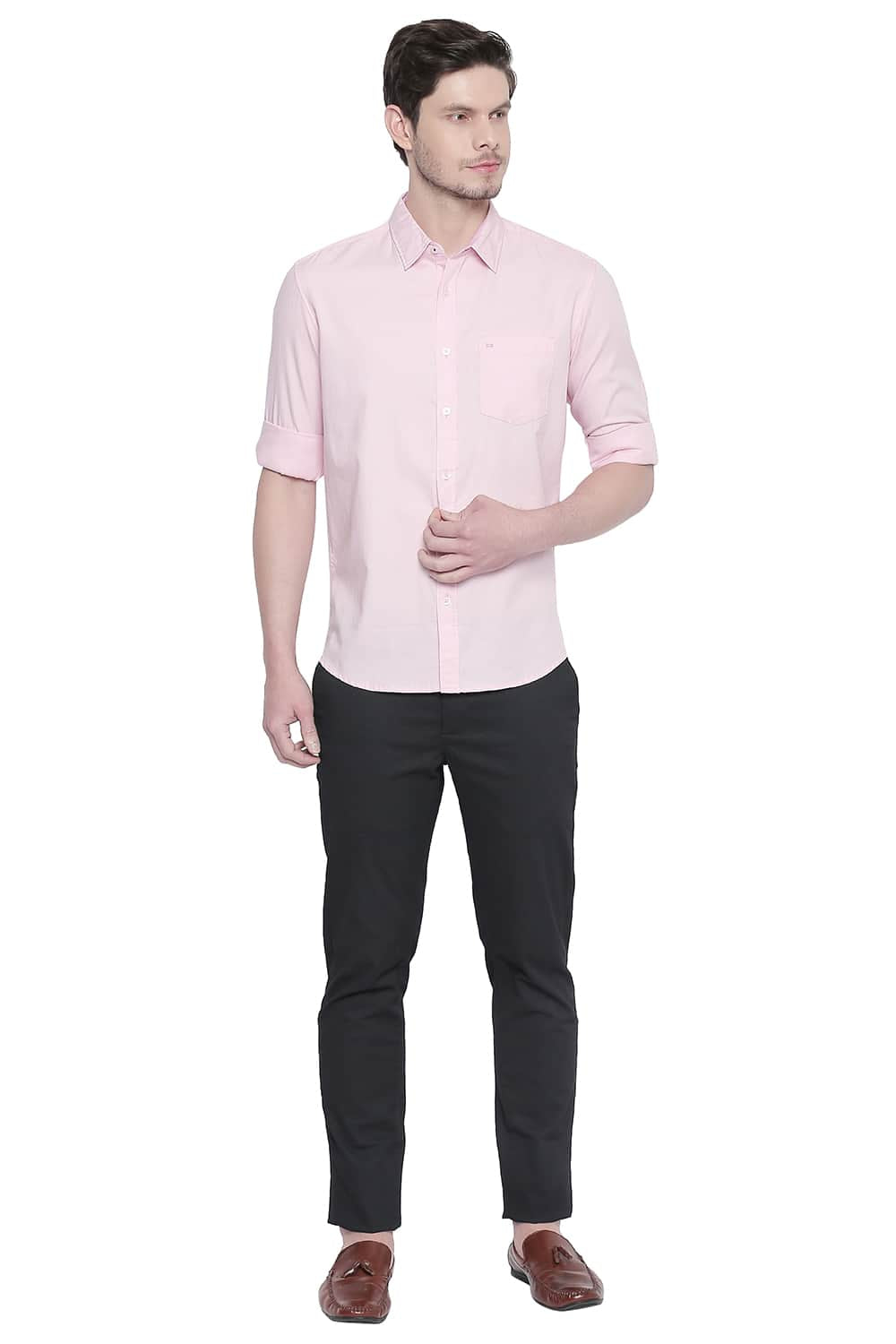 BASICS SLIM FIT DOBBY SHIRT