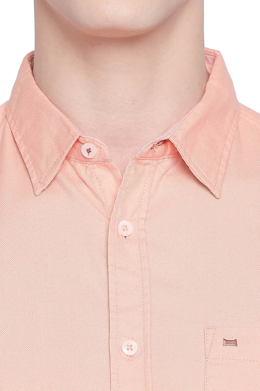 BASICS SLIM FIT CANTELOUPE ORANGE DOBBY SHIRT