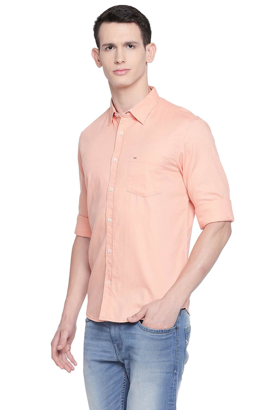 BASICS SLIM FIT CANTELOUPE ORANGE DOBBY SHIRT