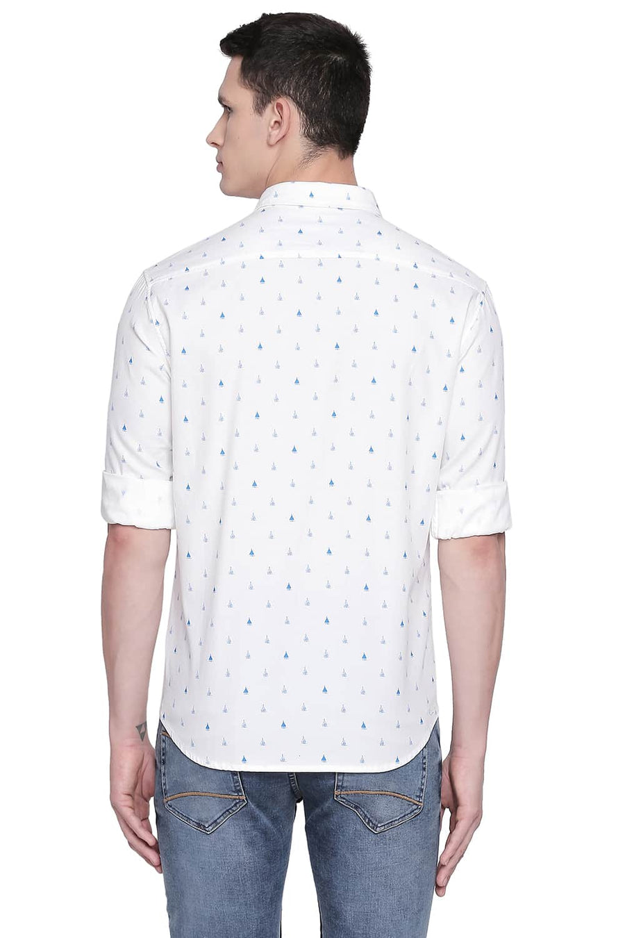 BASICS SLIM FIT BLUE ASTER PRINTED DOBBY SHIRT