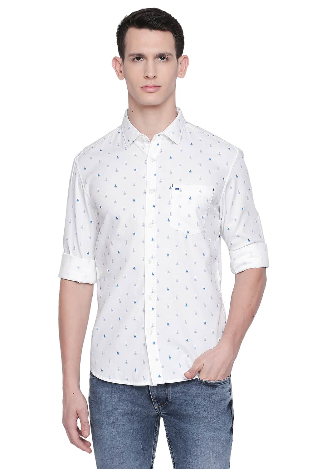 BASICS SLIM FIT PRINTED DOBBY SHIRT