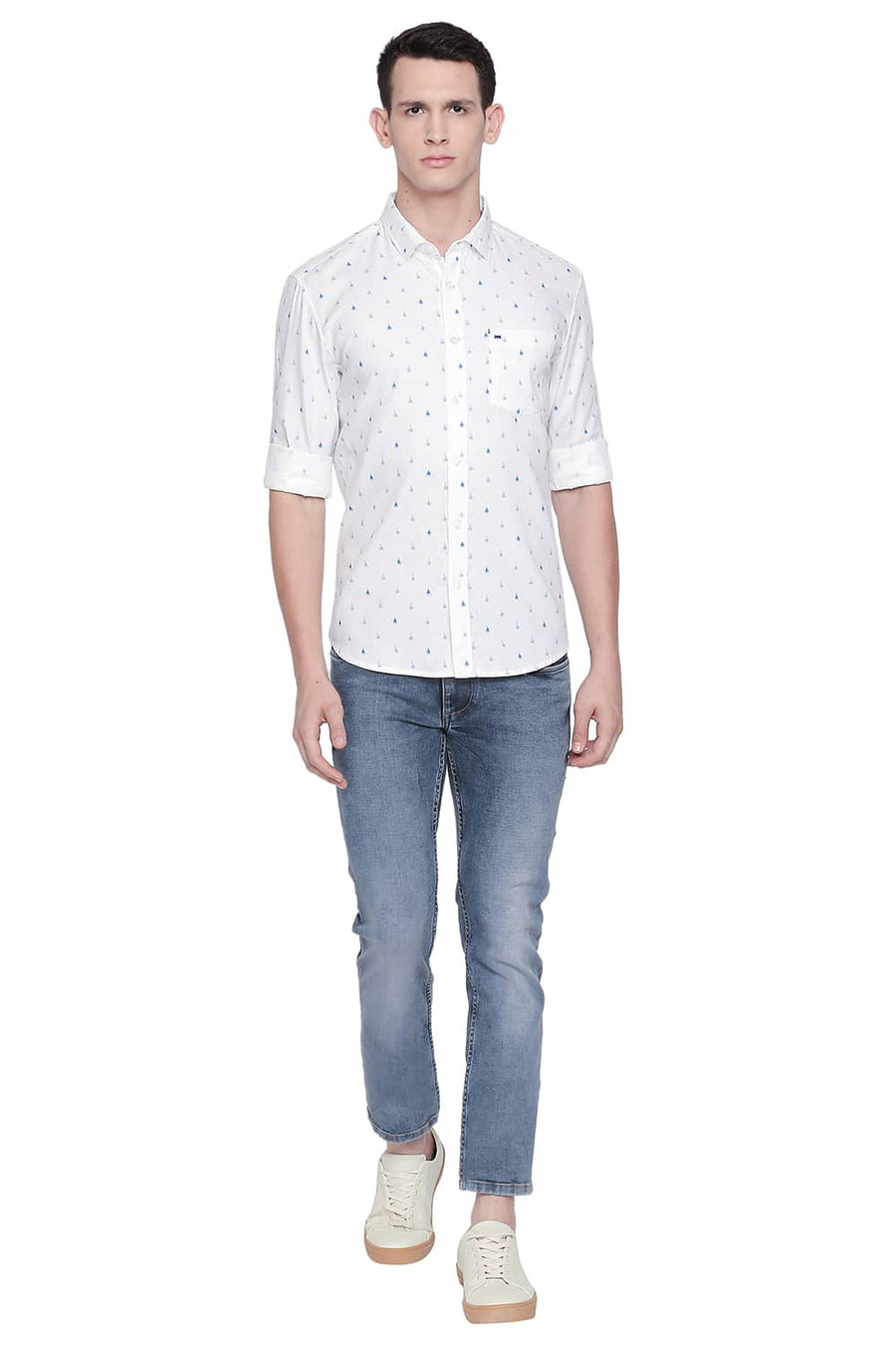 BASICS SLIM FIT BLUE ASTER PRINTED DOBBY SHIRT
