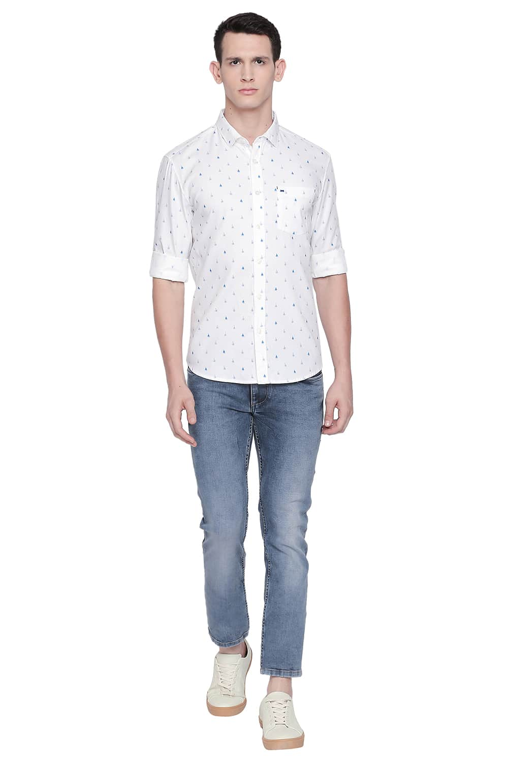 BASICS SLIM FIT PRINTED DOBBY SHIRT