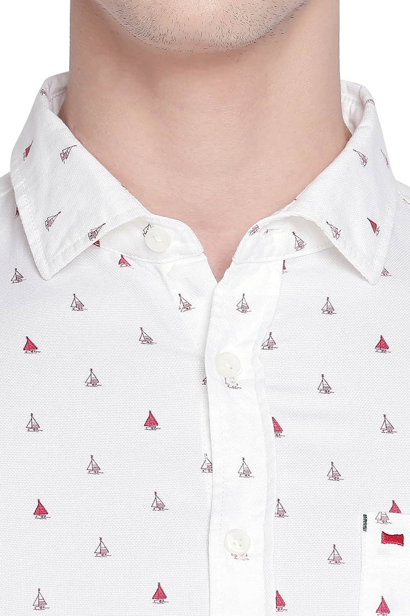 BASICS SLIM FIT PRINTED DOBBY SHIRT