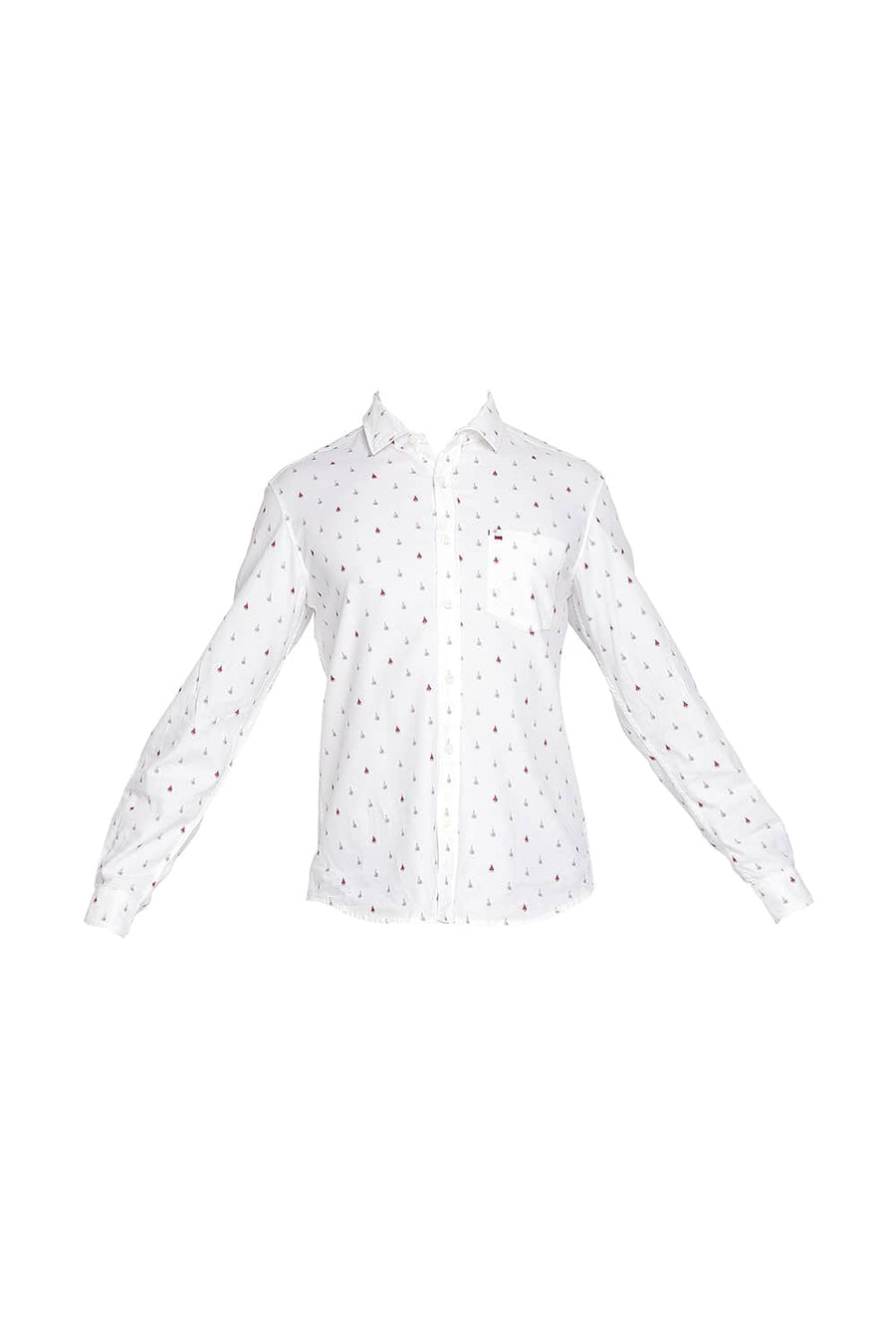 BASICS SLIM FIT SAMBA RED PRINTED DOBBY SHIRT