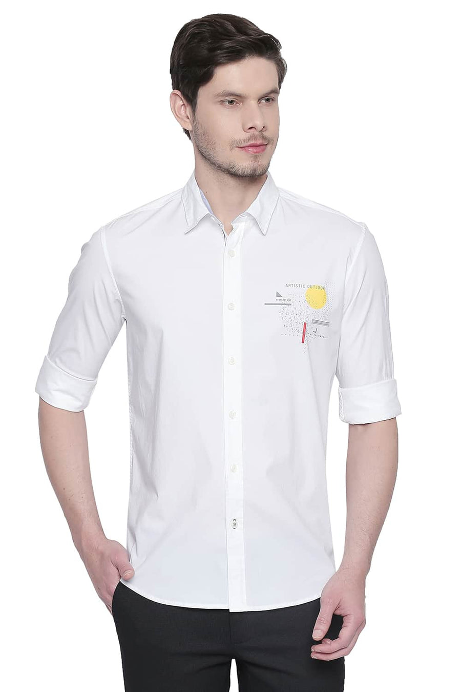 BASICS SLIM FIT CLOUD DANCER POPLIN STRETCH SHIRT